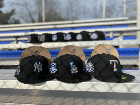 Boujee Flex Coll. Dodgers Yankees Rangers New Era 59FIFTY Hat Tan Bottom
