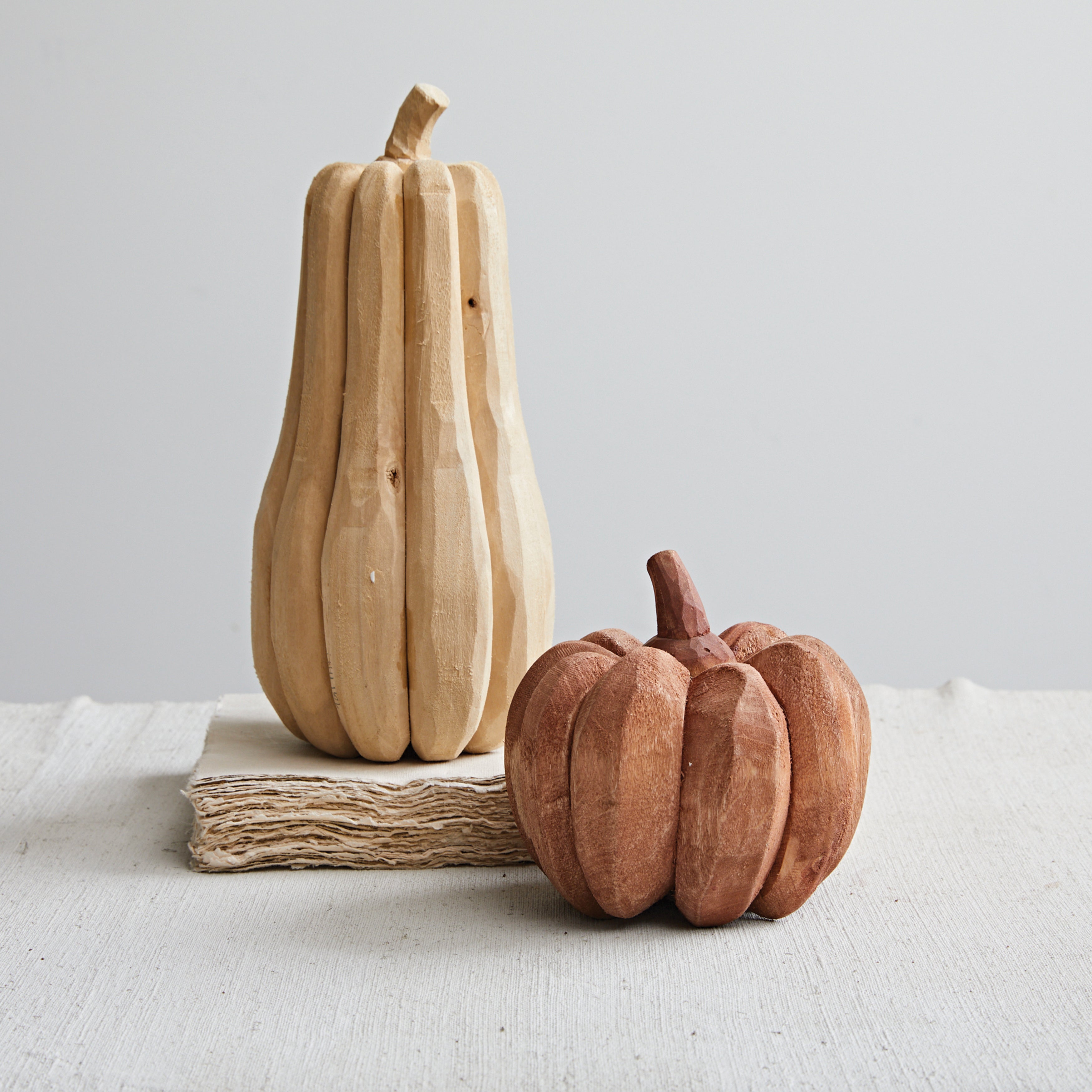 Image of Carved Wood Pumpkins, Set of 2