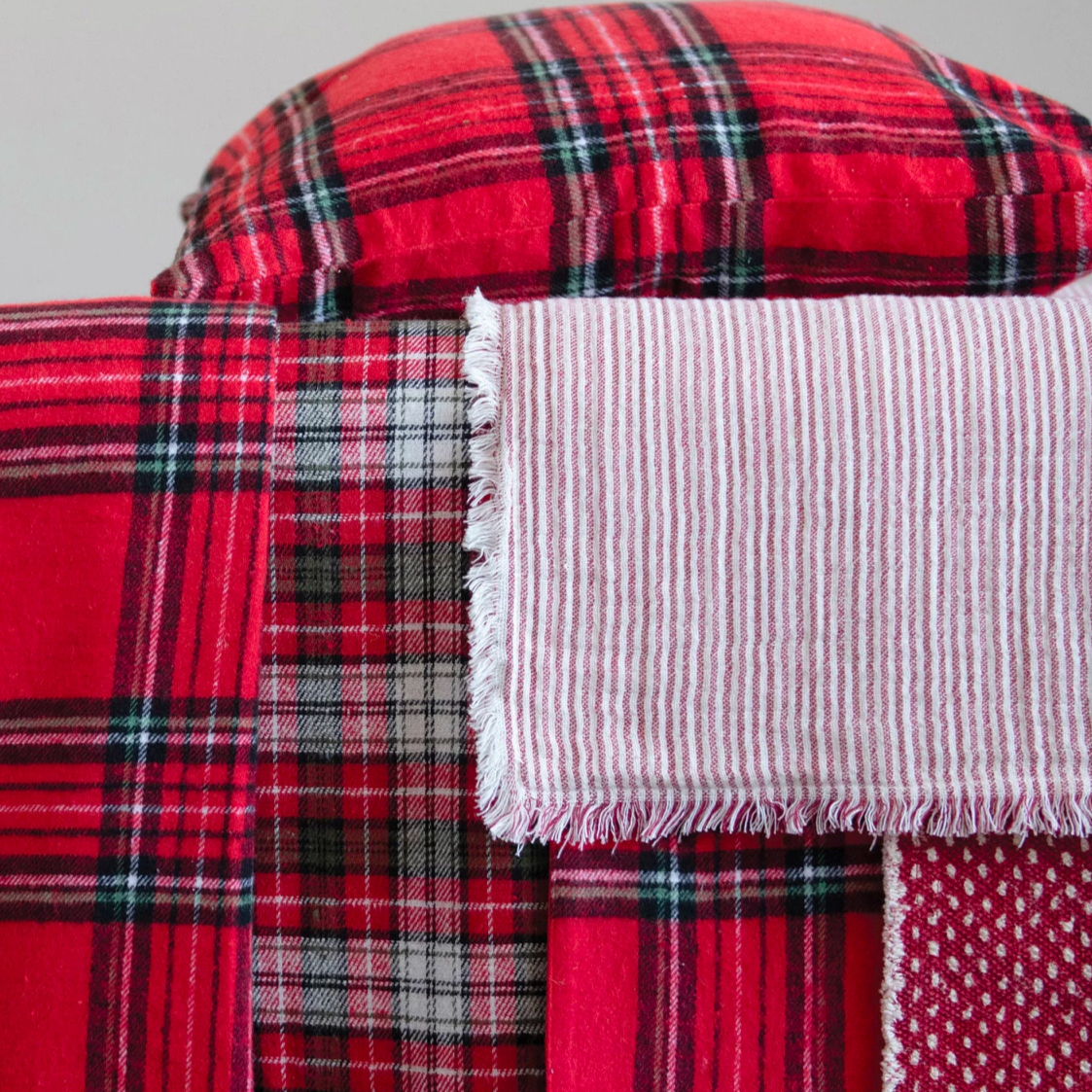 Image of Red + White Striped Table Runner with Fringe