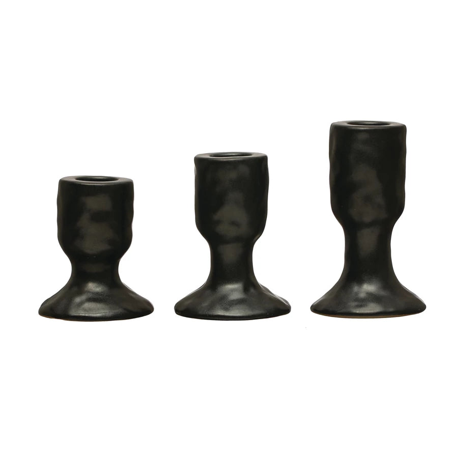Image of Matte Black Stoneware Taper Holders, Set of 3