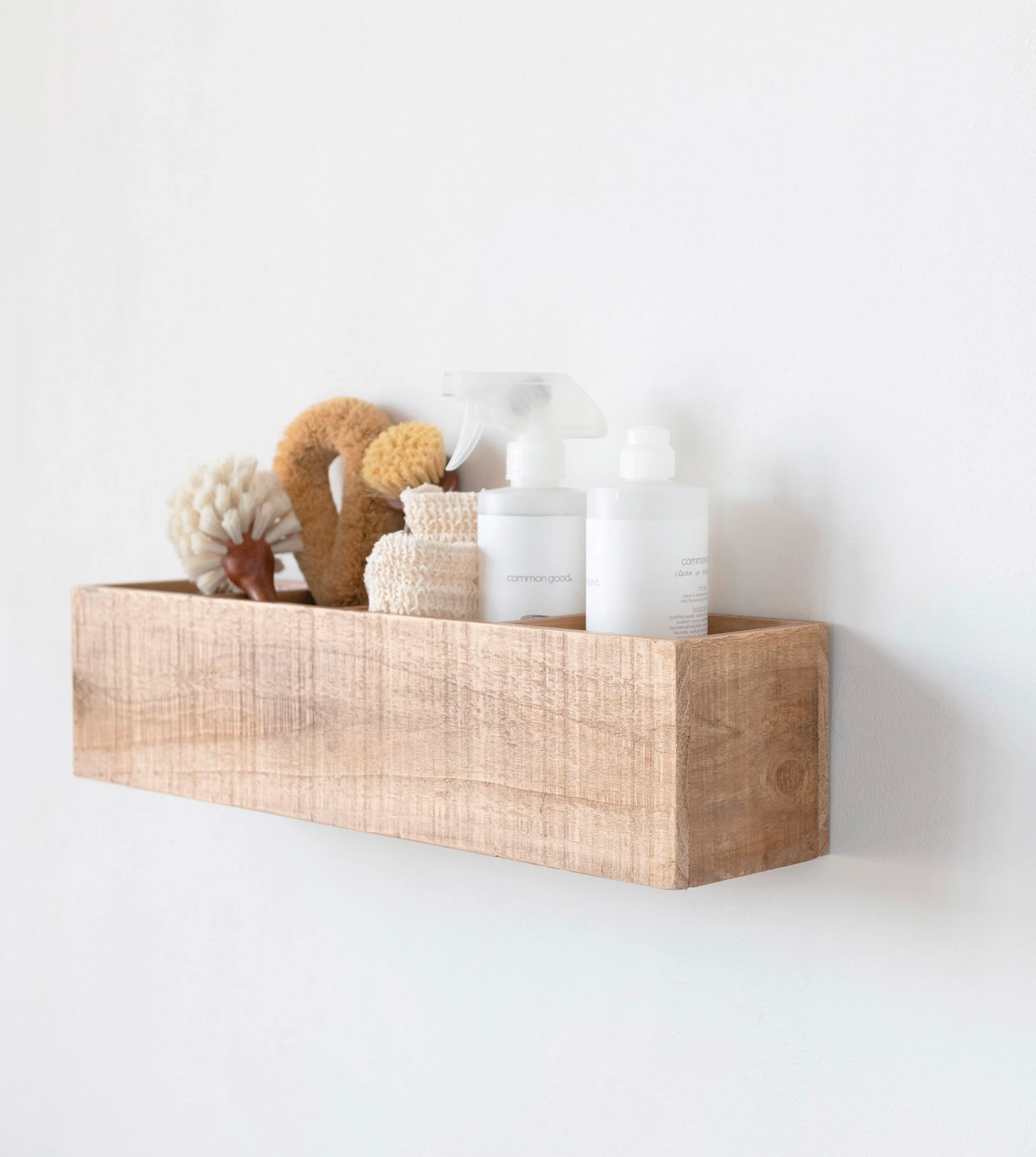 Image of Natural Wood Wall Shelf + Container