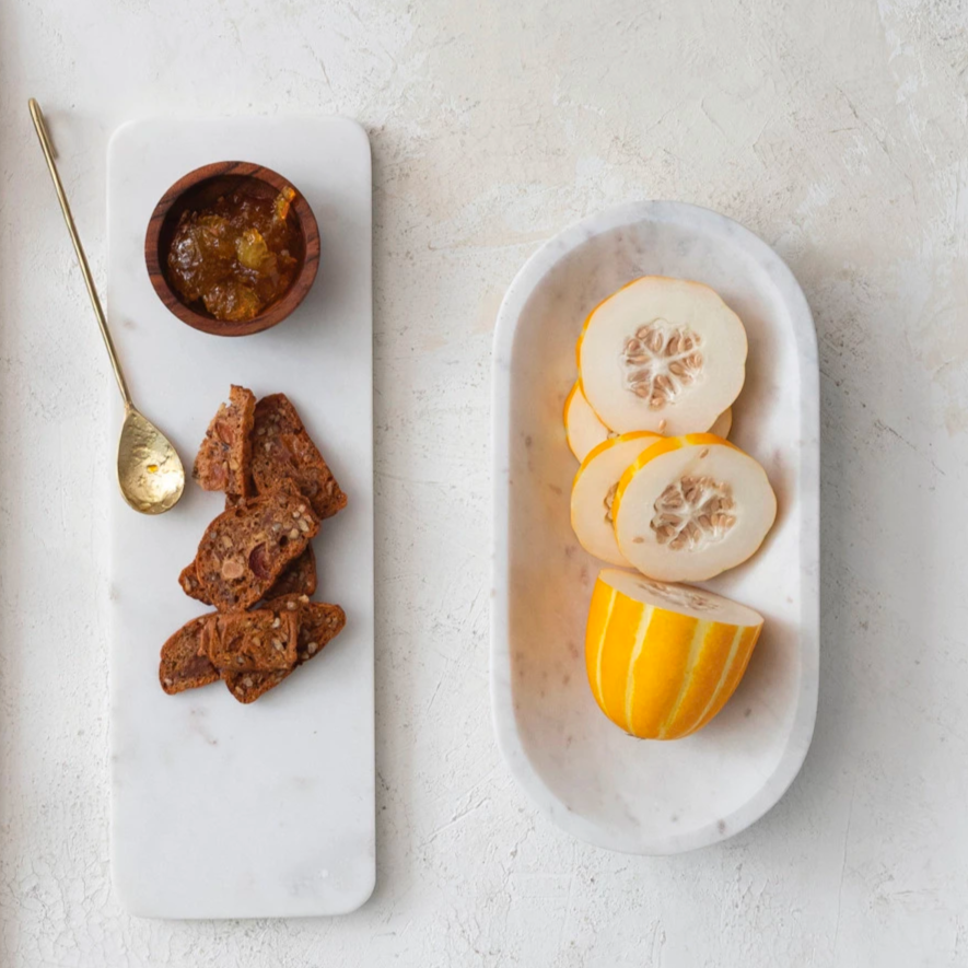 Image of White Marble Serving Board + Wood Bowl