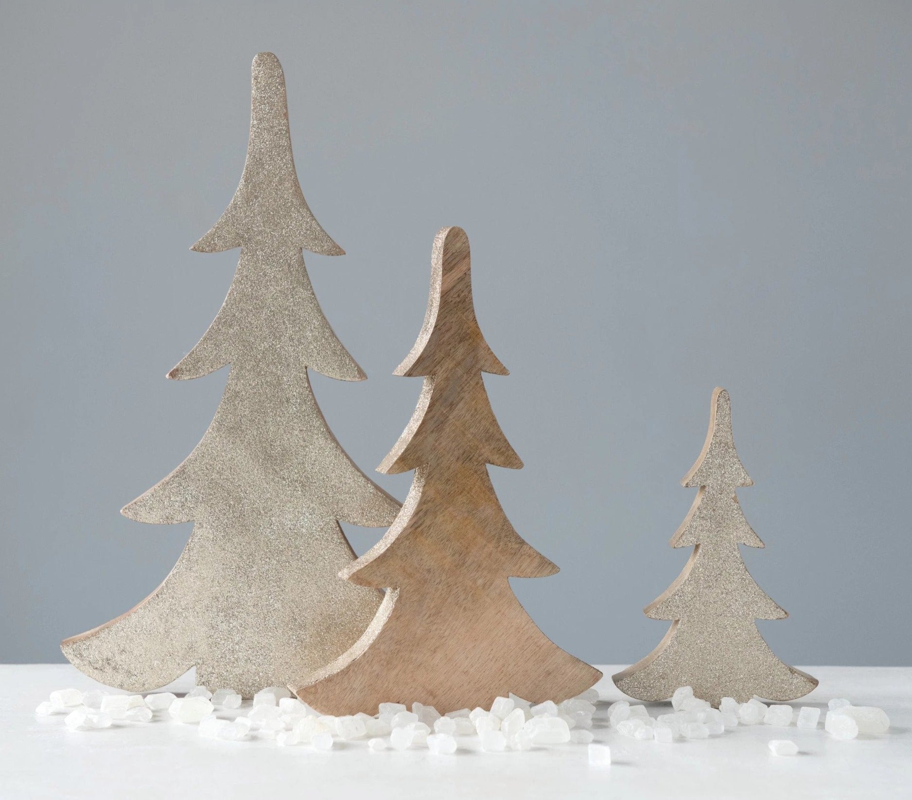 Image of Wood Glitter Standing Trees, Set of 3