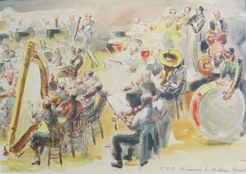 TSO Rehearsal for Children's Concert, ink and wash by Betting Somers