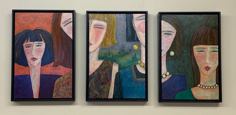 Working Girls, triptych, acrylic on canvas, Marcia Stacy