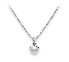 Mikimoto 18ct White Gold 0.17ct Diamond Pearl Twist Necklace