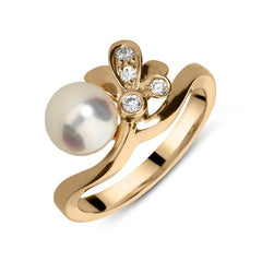 Mikimoto Dandelion 18ct Rose Gold Diamond Akoya Pearl Ring