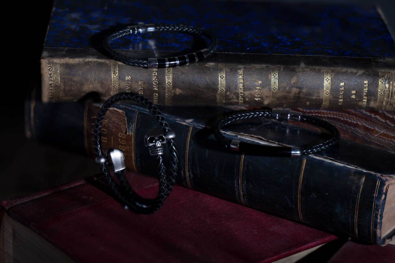 C W Sellors Whitby Jet Leather Bracelets