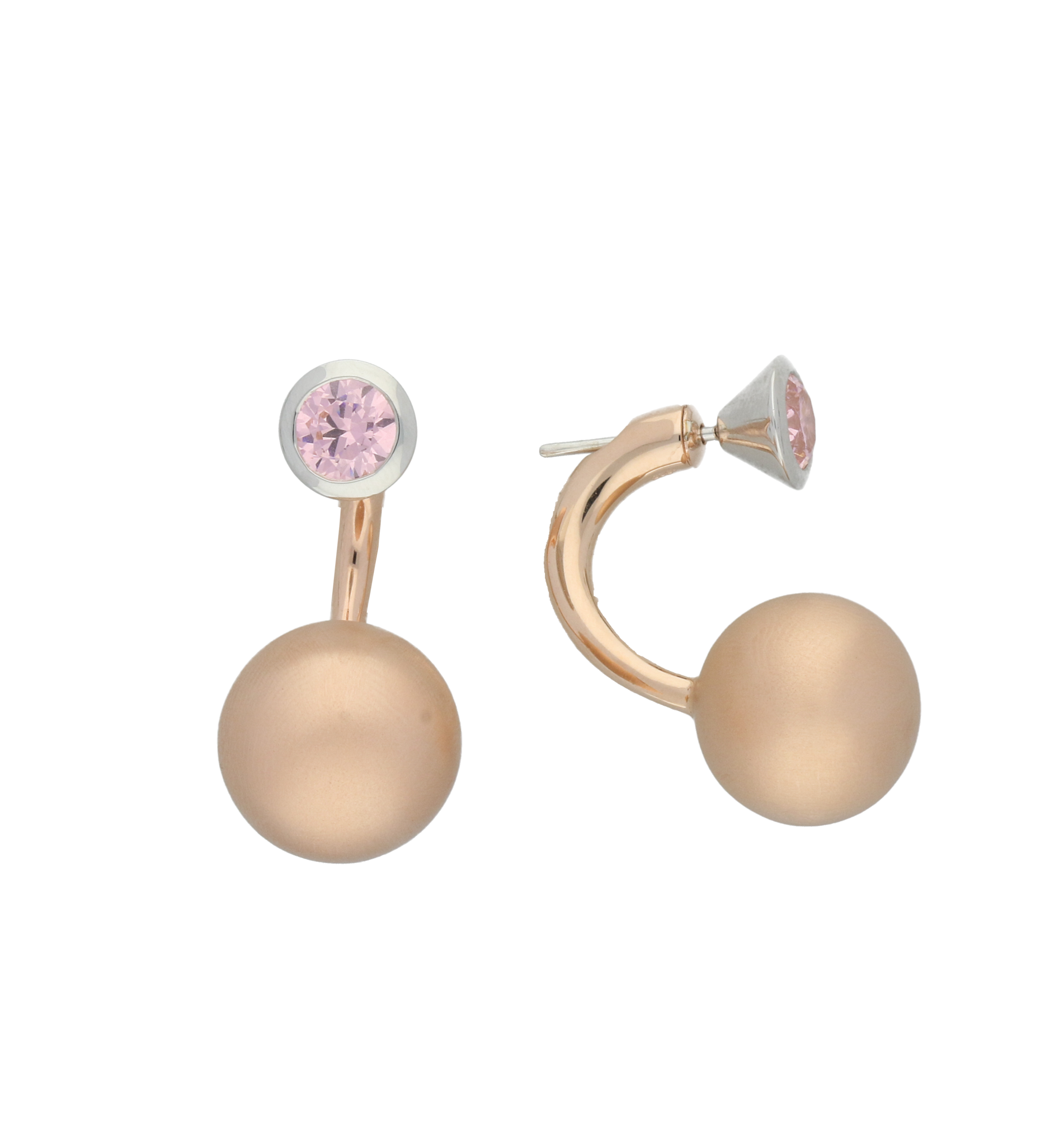 C W Sellors Earrings Front Back Rose Gold Plating And Pink CZ 