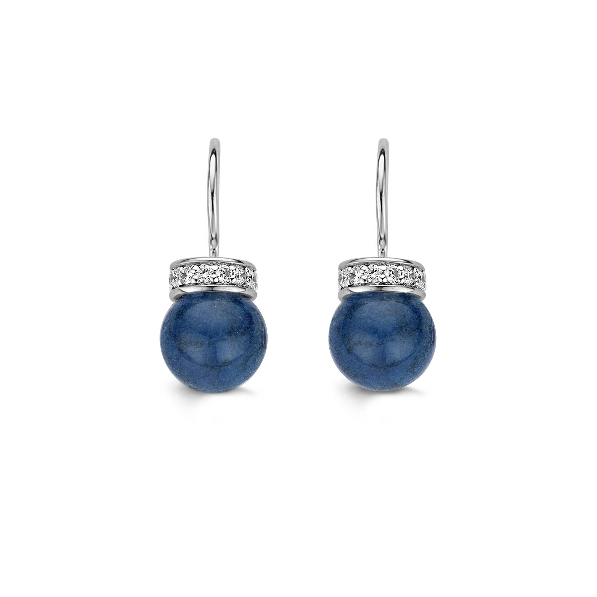 Ti Sento Earrings Drop Silver And Blue Catseye Bead Cubic Zirconia Top ...