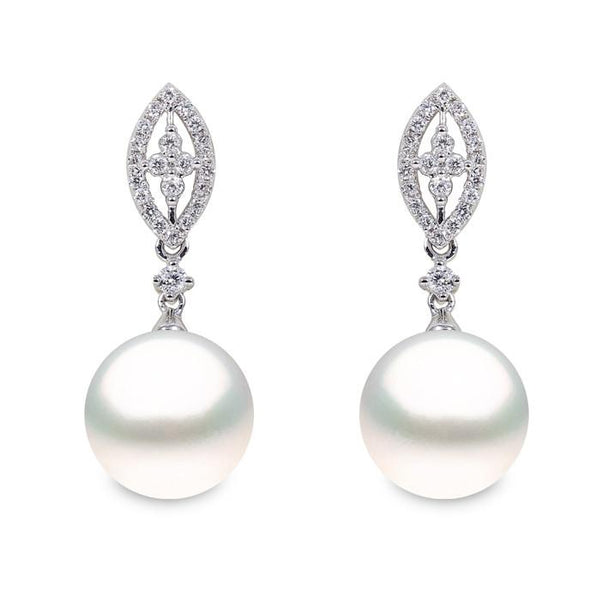 Yoko Pearl and 18ct White Gold Diamond Drop Earrings