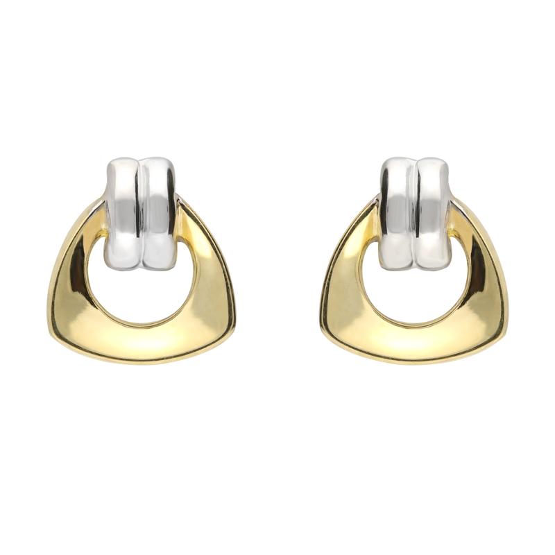 9ct Yellow and White Gold Stirrup Stud Earrings 