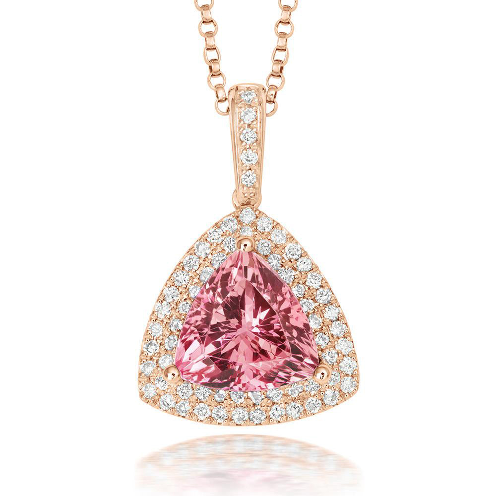 GEMSTONE NECKLACE 18ct Rose Gold Morganite Diamond Trillion Cut Cluster Necklace