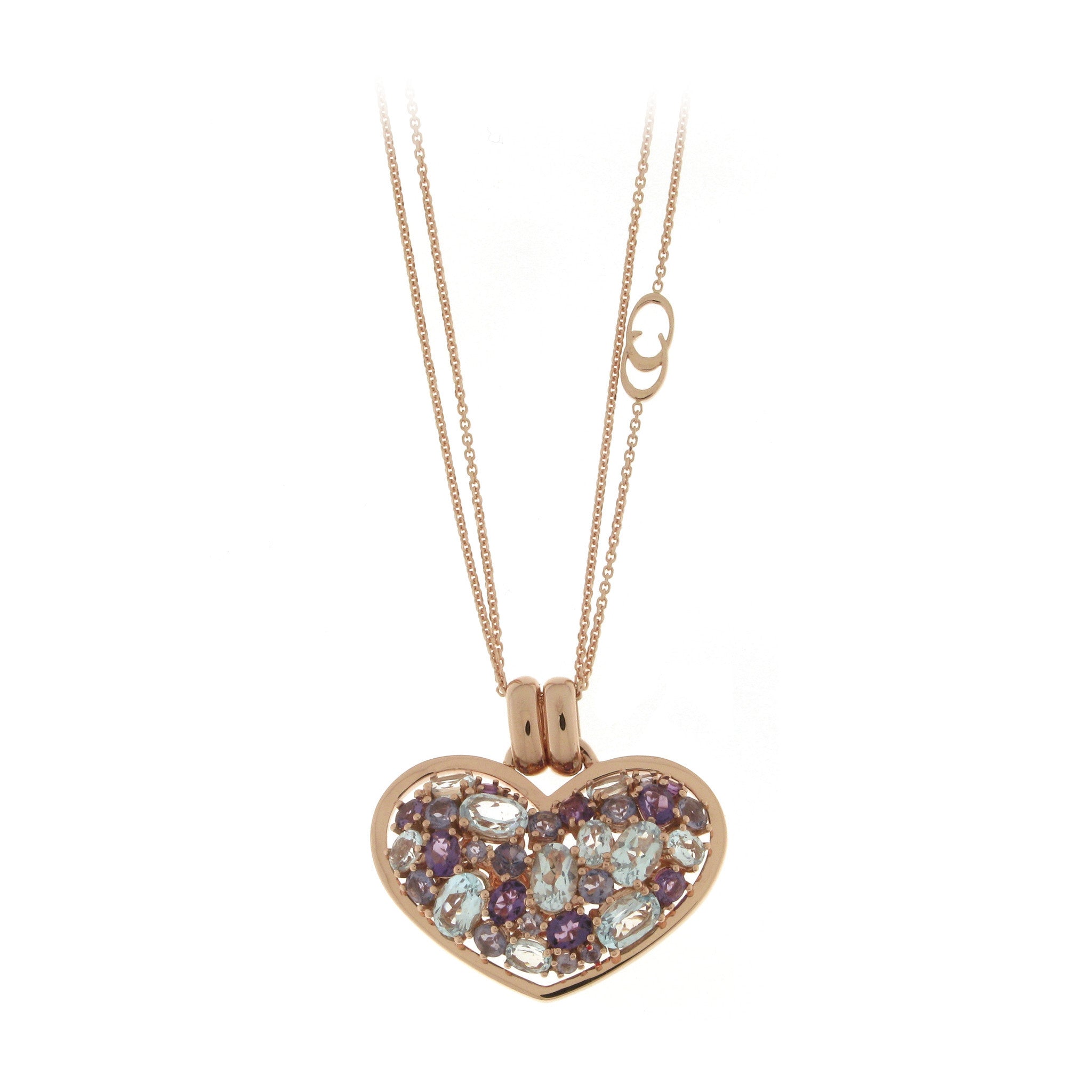 Chimento Amore 18ct Rose Gold Multi Stone Heart Necklace D 