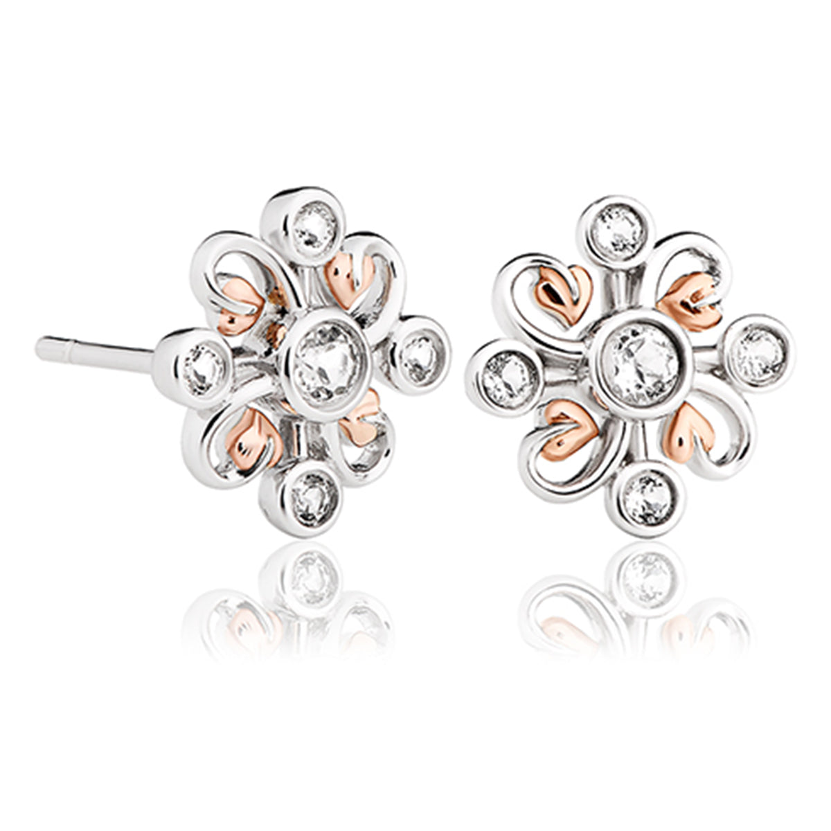 Clogau Tree Of Life Clover Sterling Silver Rose Gold Stud Earrings 