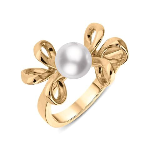 Mikimoto 18ct Rose Gold 6.5mm White Akoya Pearl Bow Ring 