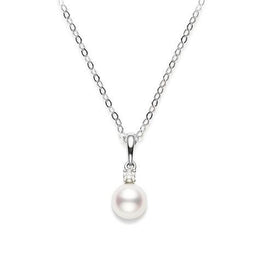 Mikimoto 18ct White Gold Diamond 6mm White AA Akoya Pearl Necklace