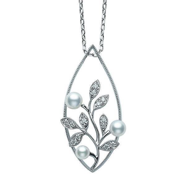 Mikimoto 18ct White Gold Diamond White Akoya Pearl Vine Necklace 