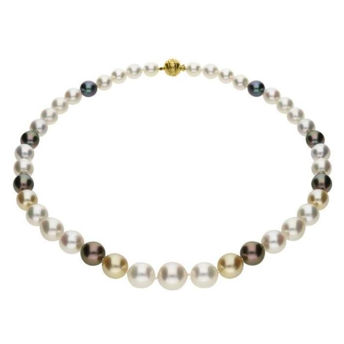 Mikimoto 18ct Yellow Gold Black White & Gold South Sea Pearl Necklace 