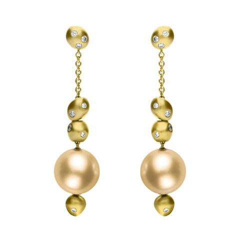 Mikimoto 18ct Yellow Gold Diamond 11mm Golden South Sea Pearl Earrings 