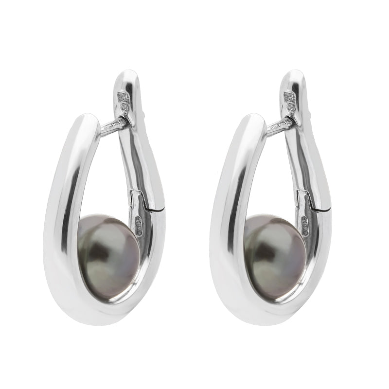 Mikimoto 18ct White Gold Black South Sea Pearl Hinged Earrings 