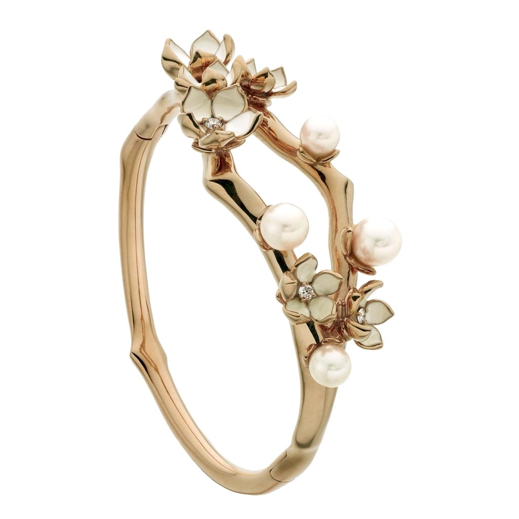 Shaun Leane Cherry Blossom Rose Gold Vermeil 0.34ct Diamond Pearl Bangle