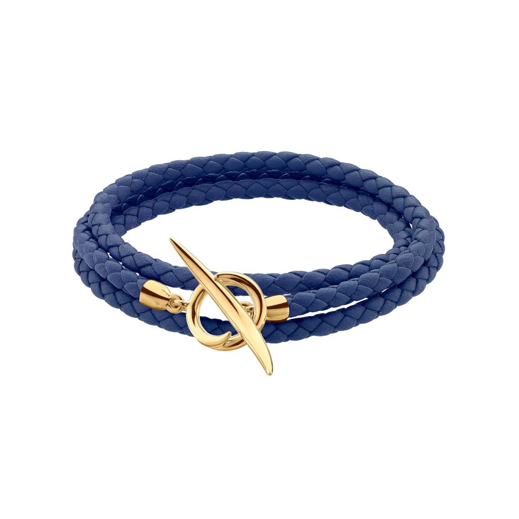 Shaun Leane Quill Yellow Gold Vermeil Blue Leather Bracelet 