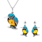 STERLING SILVER AMBER TURQUOISE MEDIUM KINGFISHER TWO PIECE SET