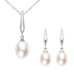 STERLING SILVER PINK FRESHWATER PEARL DROP TWO PIECE SET