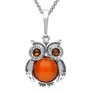 Sterling Silver Amber Cubic Zirconia Owl Necklace