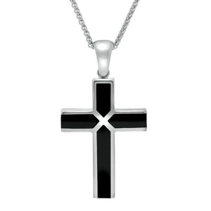 Sterling Silver Whitby Jet Medium Four Stone Cross Necklace