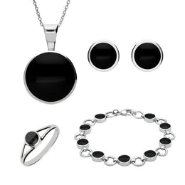 Sterling Silver Whitby Jet Round Four Piece Set