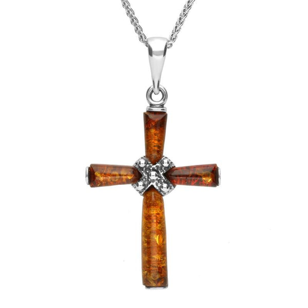 Sterling Silver Amber Cross Necklace