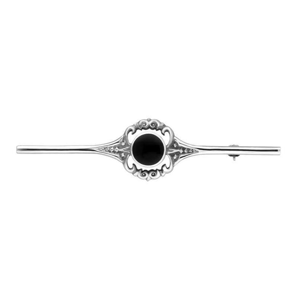 Sterling Silver Whitby Jet Round Bar Brooch
