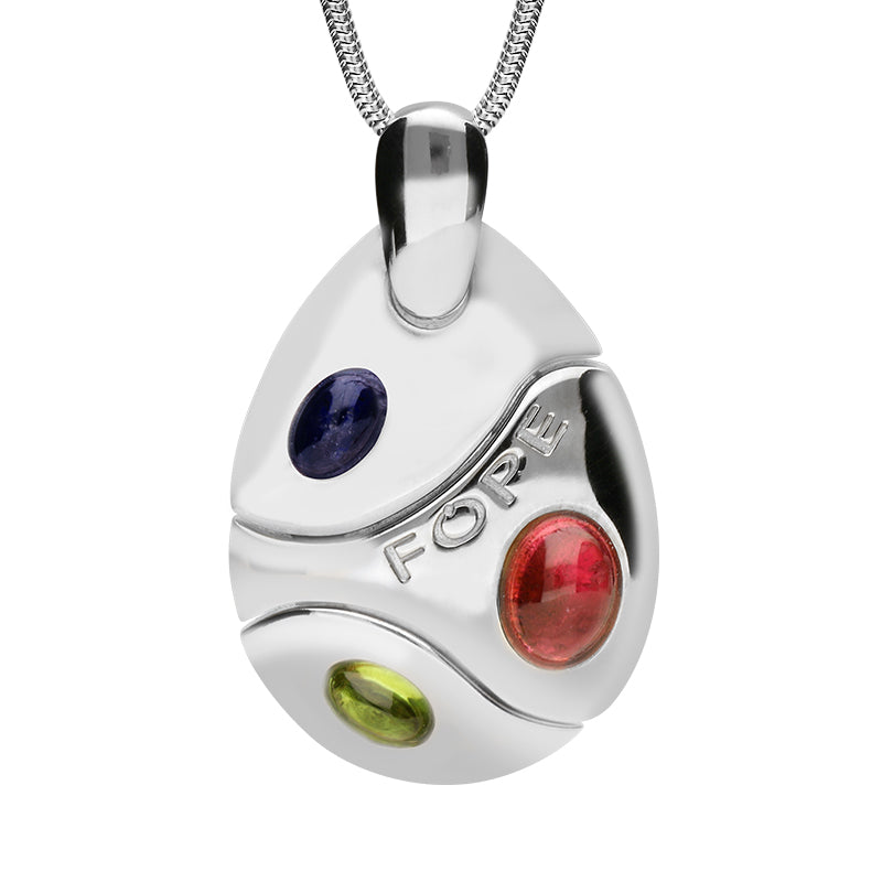 Fope Wave 18ct White Gold Blue Pink Green Tourmaline Necklace 