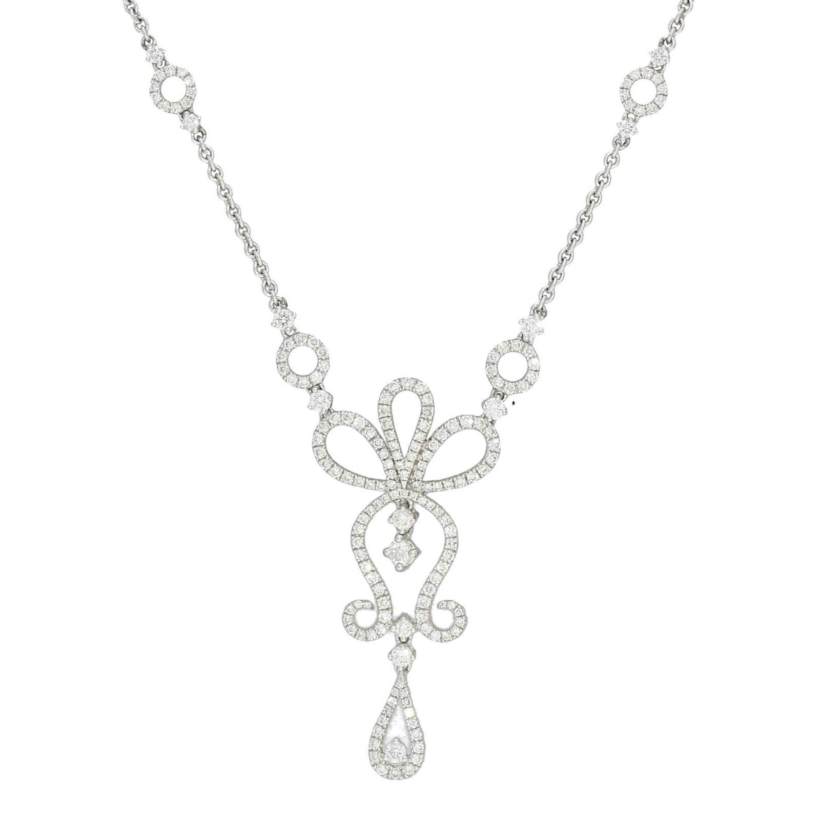  Diamond Necklace 18ct White Gold Diamond Fancy Ornate Necklace