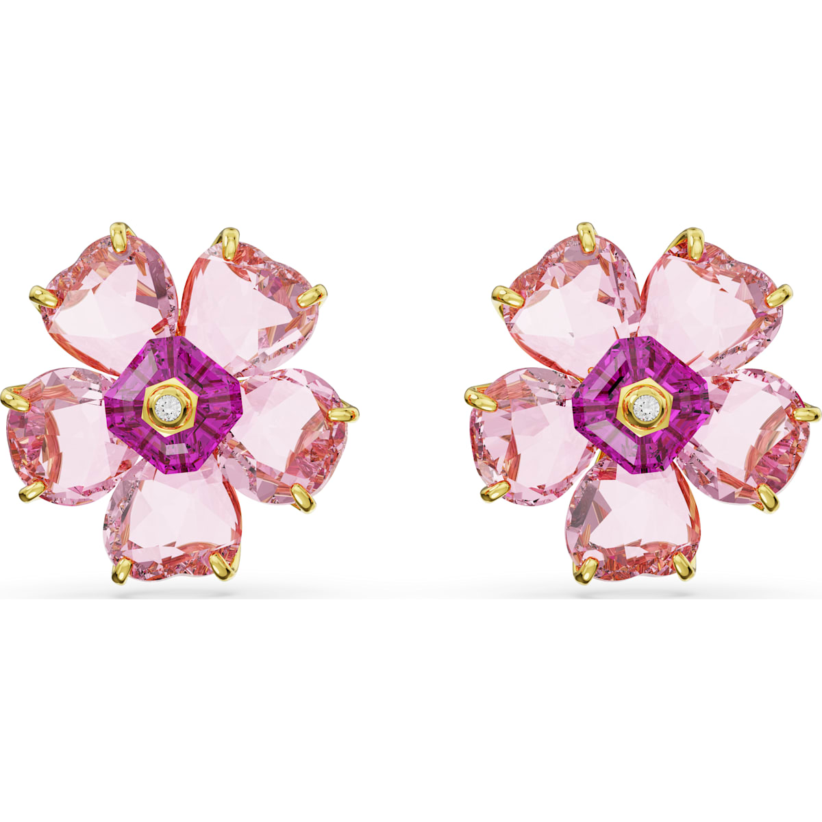 Swarovski Florere Gold Tone Plated Pink Crystal Flower Stud Earrings ...