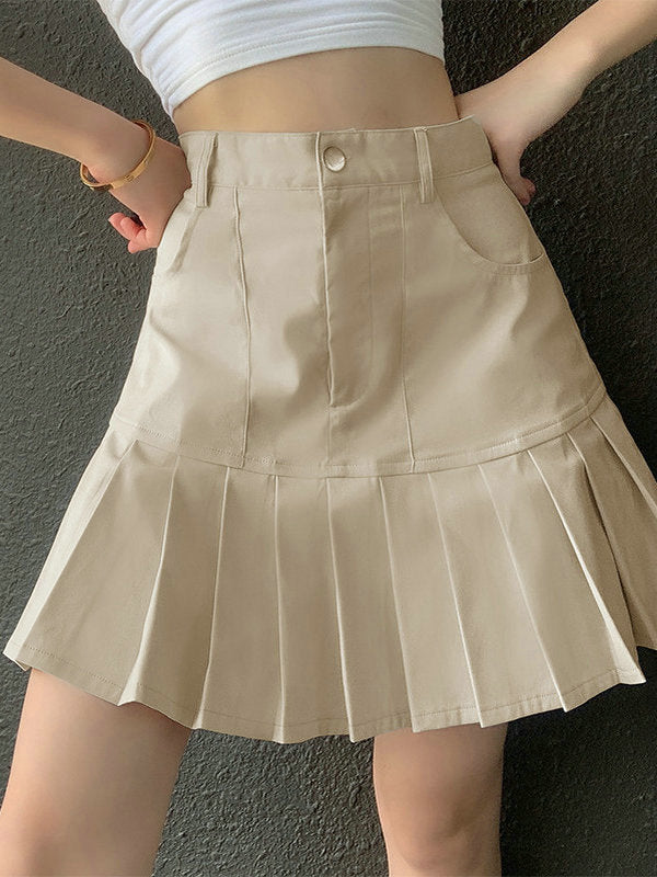 High Waist Retro Wrap Hip Pleated Skirt