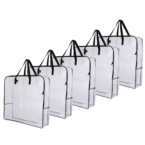 Bag Tek 8.2 x 3.4 x 10.6 inch Plastic Storage Bags with Handles, 100 Gusseted Zip Bags - See-Through, Heavy-Duty, Clear Plastic Zip Handle Bags, Reclo