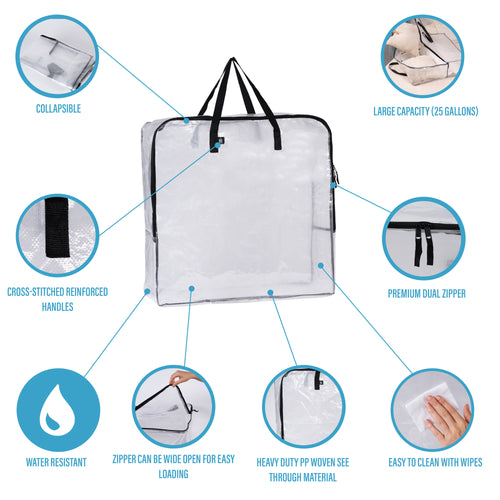 Over-Sized Clear Storage Bag with Strong Handles and Zippers - Veno Bags