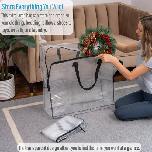 Over-Sized Clear Storage Bag with Strong Handles and Zippers - Veno Bags