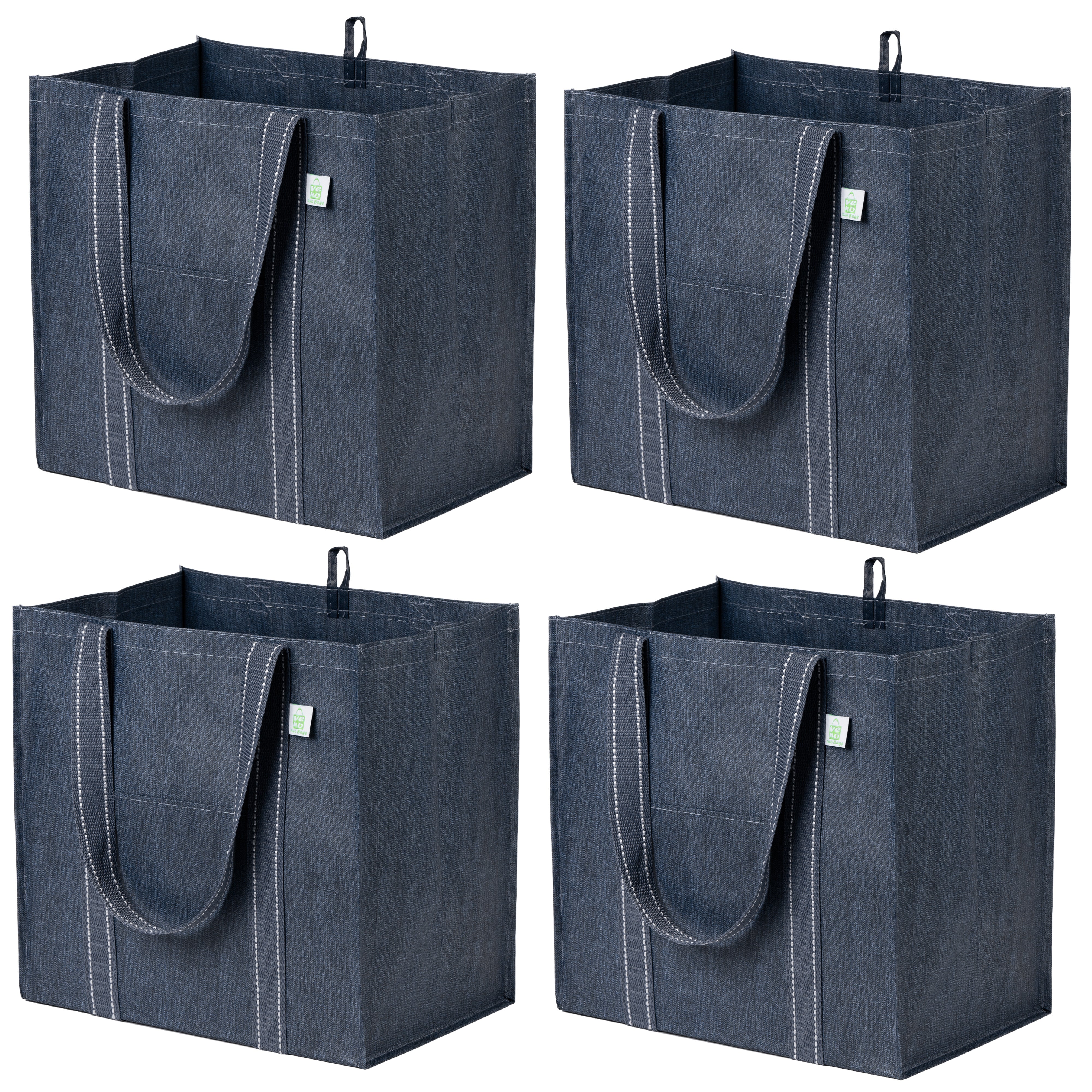 4 Pack Reusable Grocery Shopping Bag with Reinforced Hard Bottom, Beige