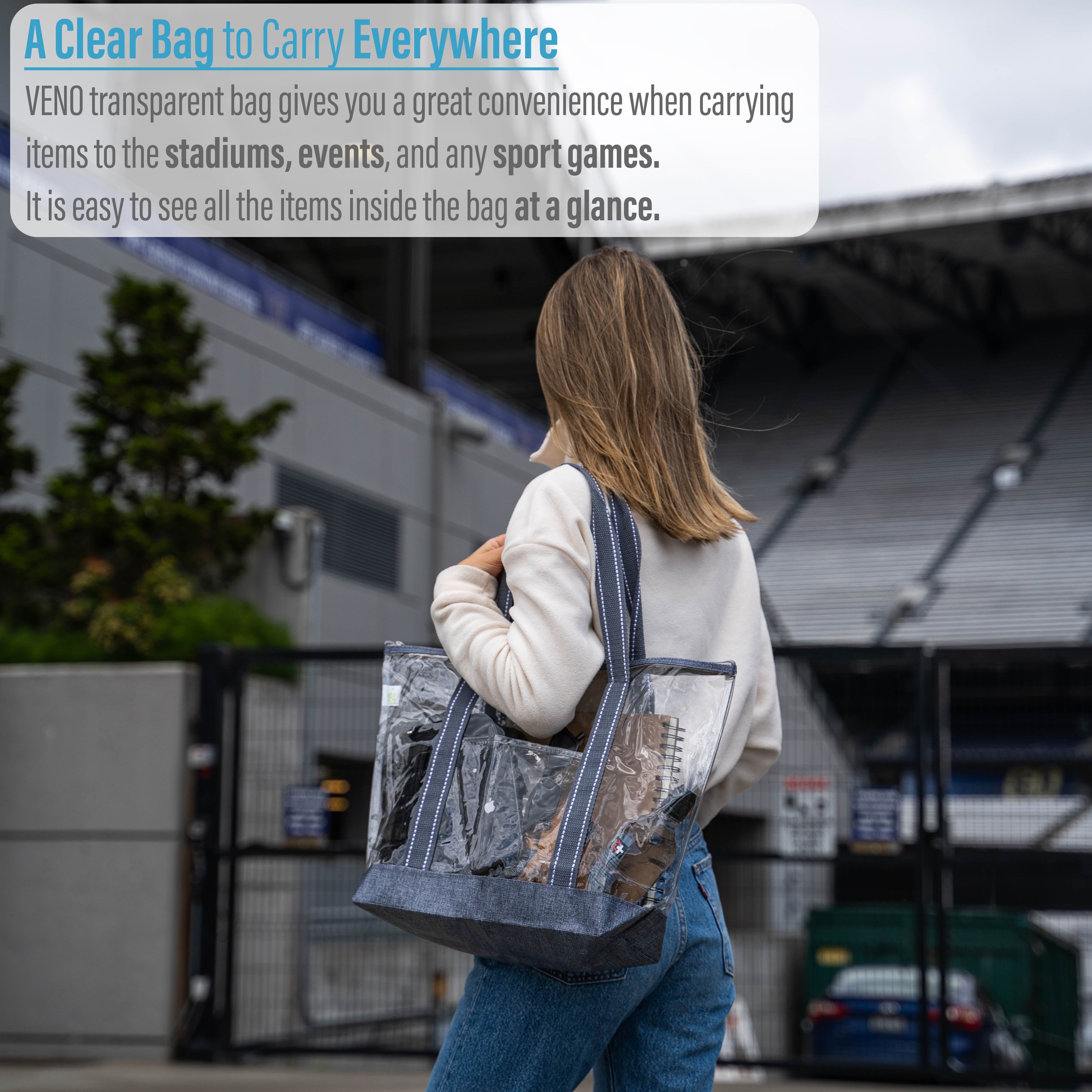 Large Volume Handbag, School Bag, Travel Bag, PVC Bag See Through Bag Clear  Bag Stadium Approved, Transparent See Through Bag for Work, Sports Games