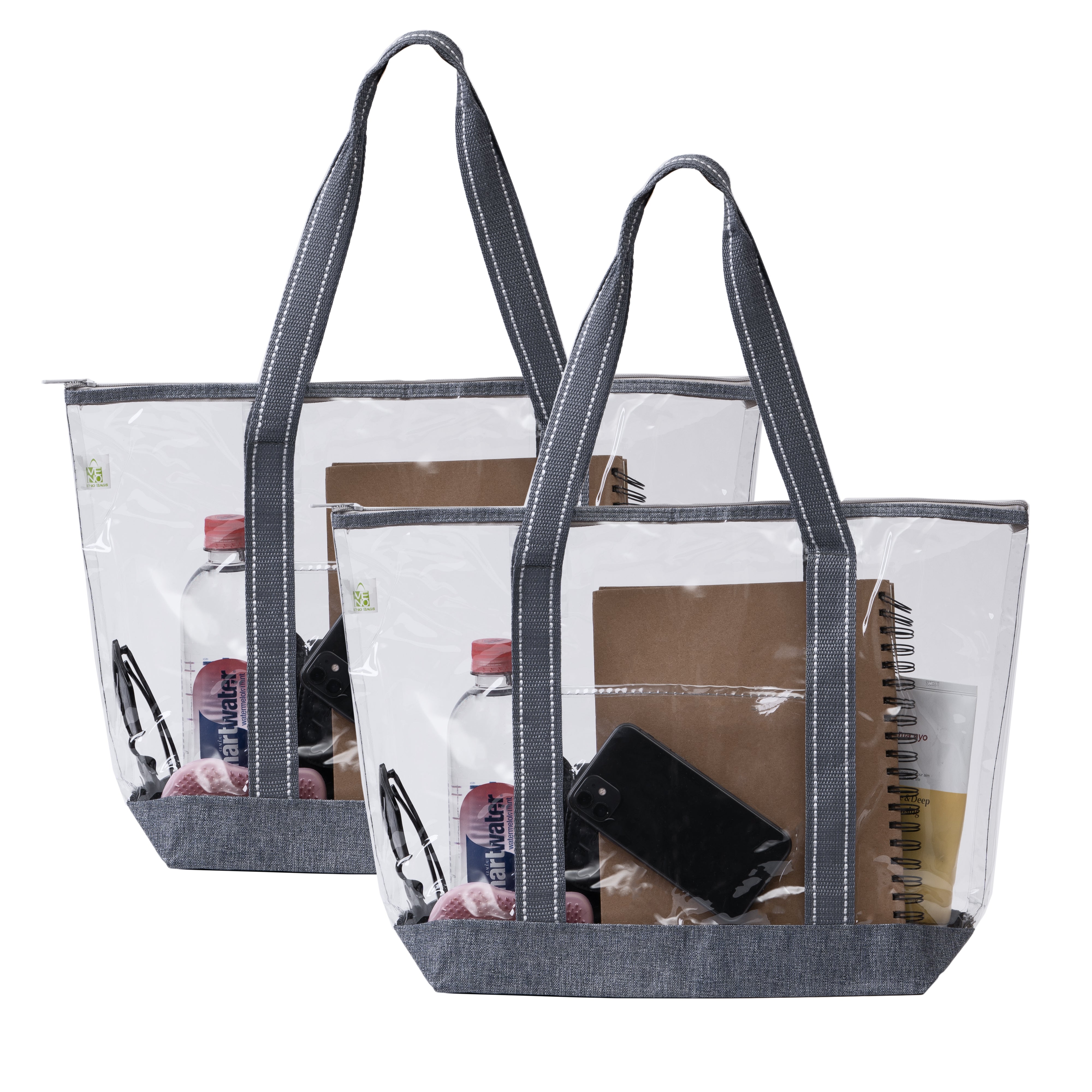 2 Packs Large Clear Bag, Transparent PVC Tote Bag with Zipper