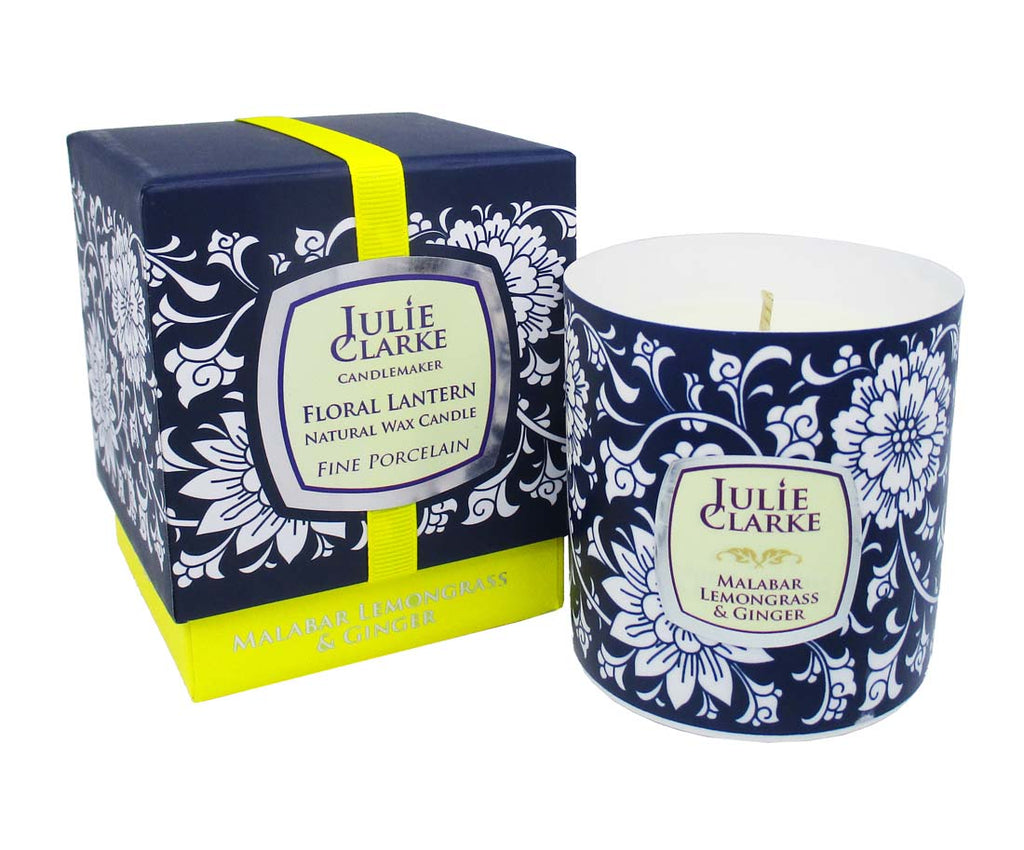 Julie Clarke Candle - Malabar Lemongrass & Ginger in a Floral Lantern