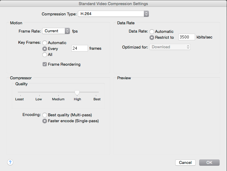 Quicktime settings for EditStock Upload