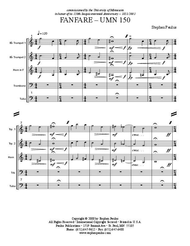 Fanfare Full Score And Parts Stephen Paulus Music