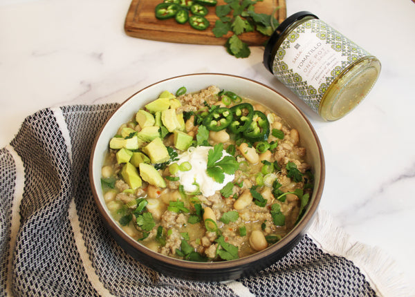 tomatillo turkey chilli recipe. easy preparation in pressure cooker