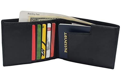 All in One Travel Wallet RFID Genuine Leather Bifold Hipster Passport Wallet Vaccination Card Holder