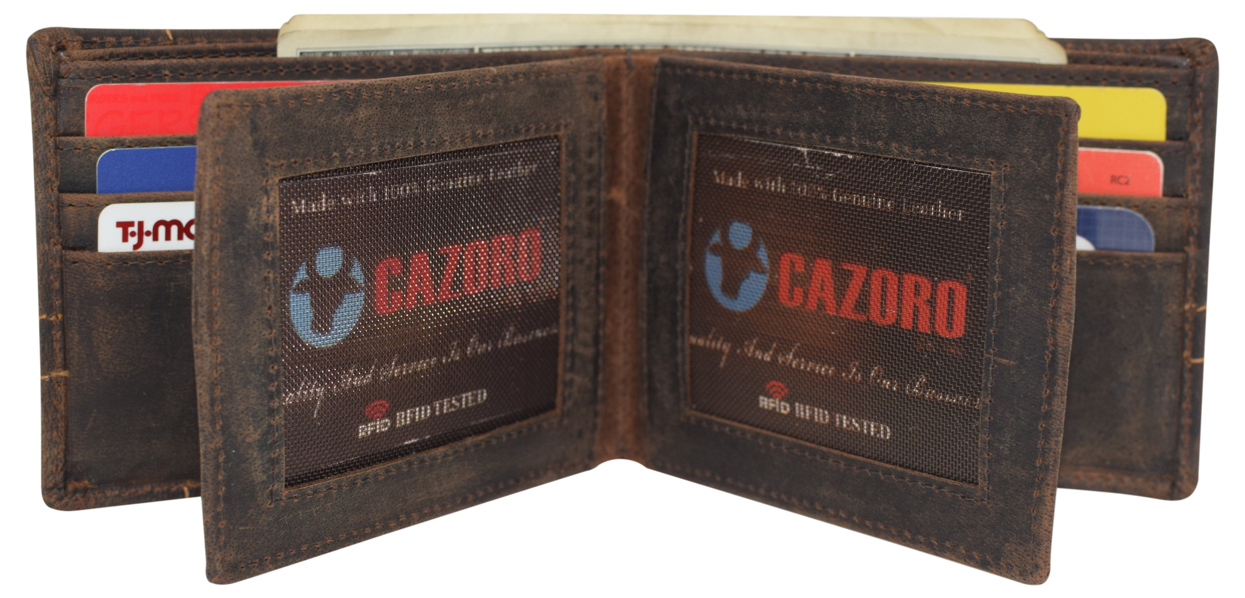 CAZORO Wallets For Men RFID Blocking Vintage Leather Large Bifol